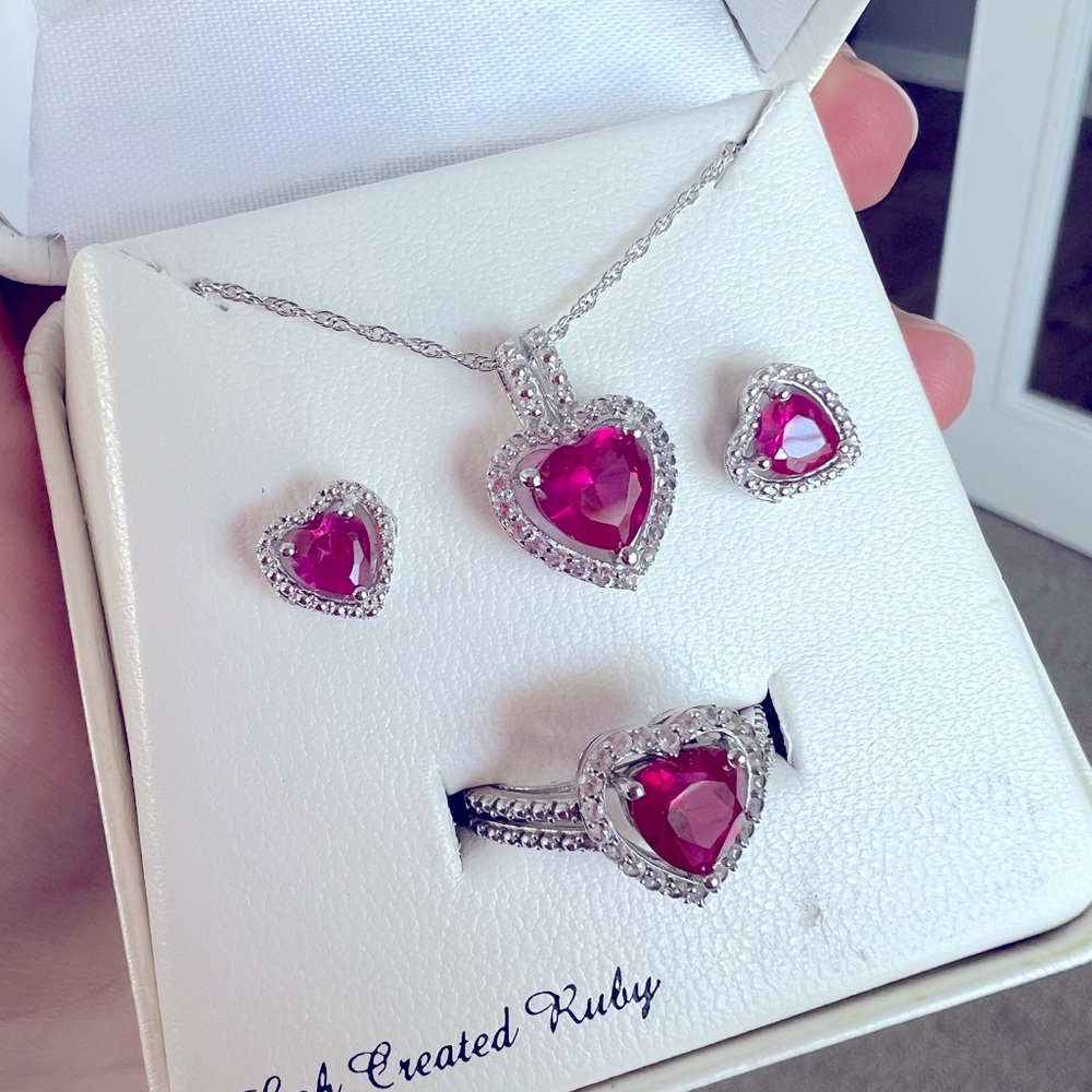 Ruby Heart Necklace Set- Size 7